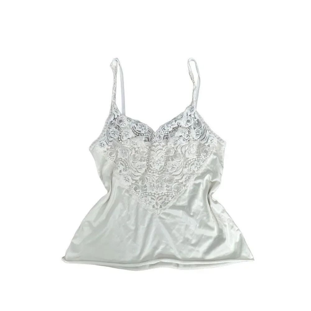 Vintage Vanity Fair White Nylon Spandex Half Slip Tank Top Size S Lace Intimates